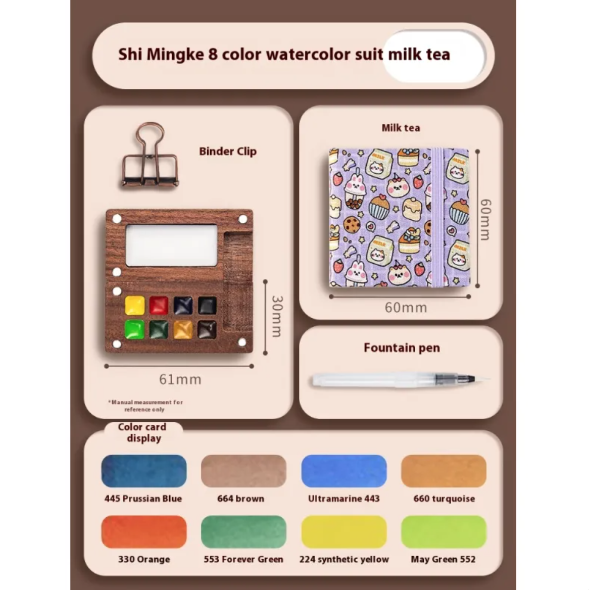 Portable Mini Walnut Watercolor Set with 8 Colors for Sketching & Journaling