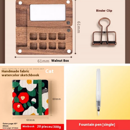 Portable Mini Walnut Watercolor Set with 8 Colors for Sketching & Journaling